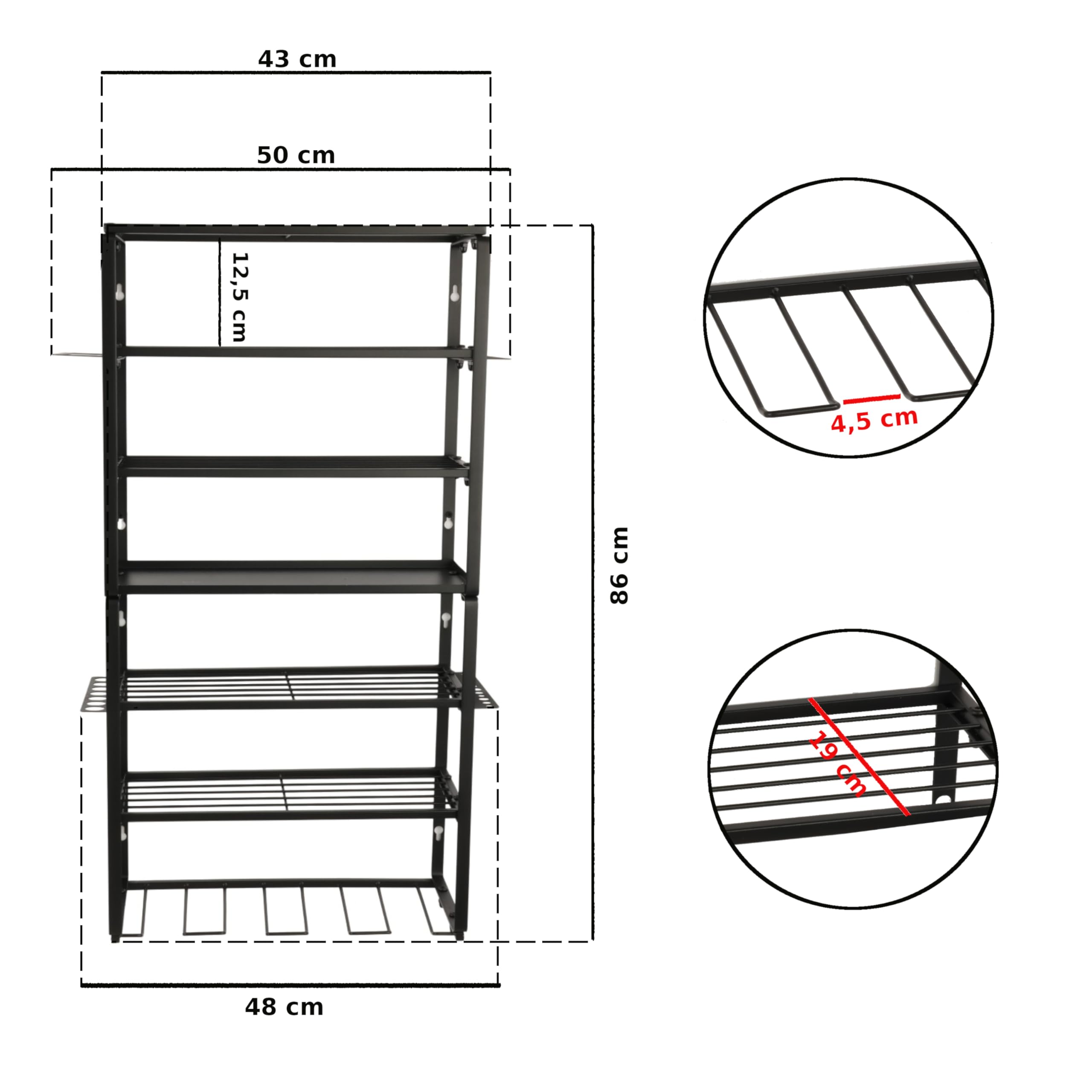 botle Scaffale in metallo da parete per utensili elettrici e utensili, organizer da officina, 86 x 43 cm, 6 ripiani, scaffale da officina per trapani, martelli, robusta organizzazione da garage