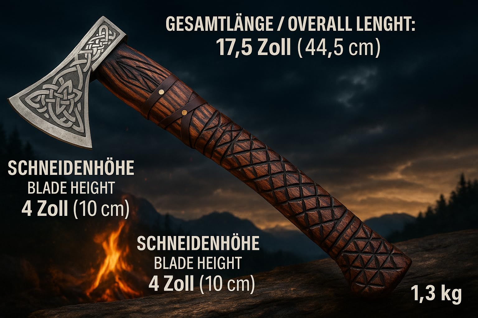 Novahaven Thorvald Hacha de lujo forjada a mano de madera de fresno inglesa, hoja de acero al carbono con grabado vikingo | camping, caza y ocio