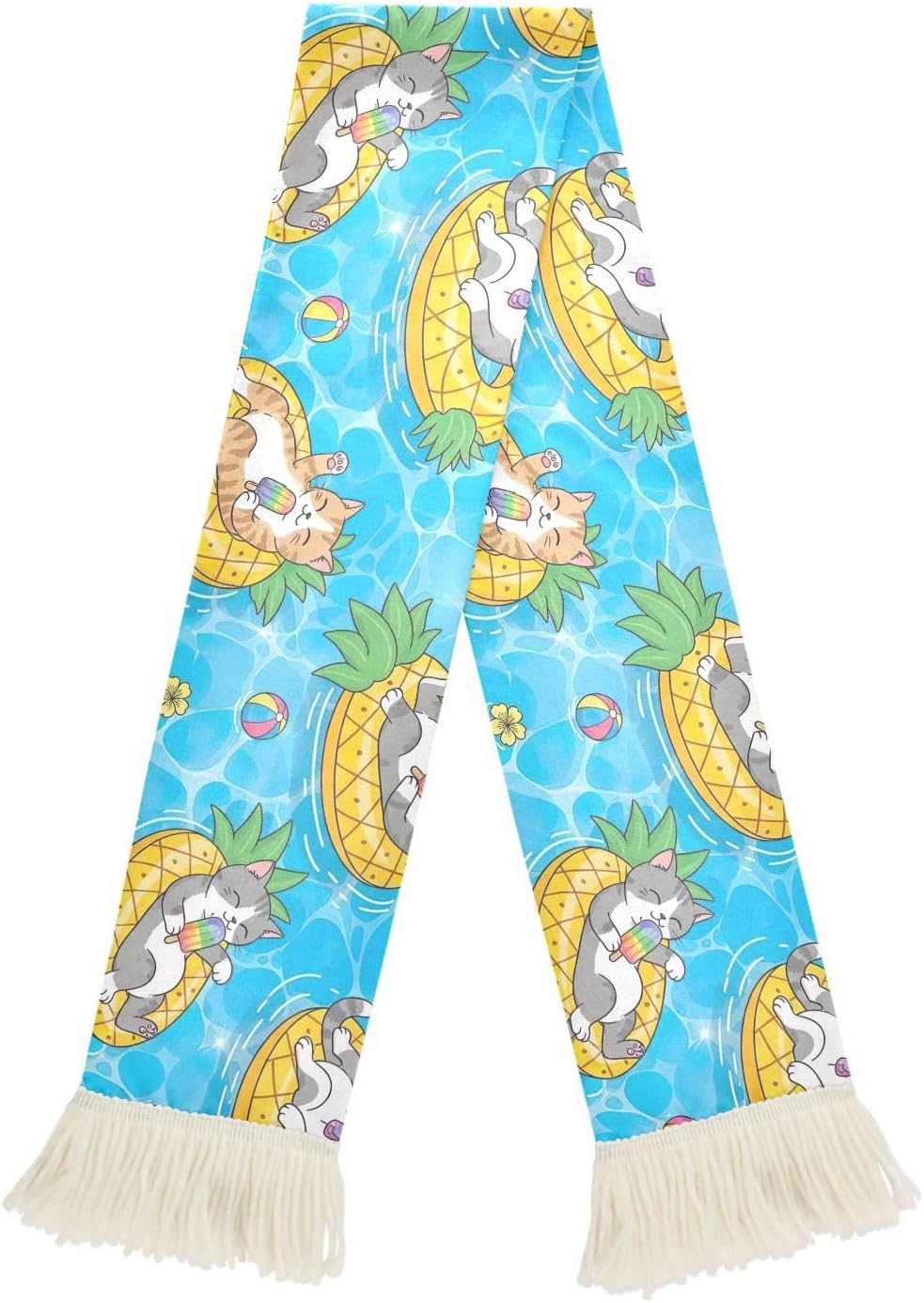 CHIFIGNO Cats Pineapple Cats Blue Sports Fan Scarf for Soccer Games, Soft Polyester Sweat Towel with Fringe Ends, Quick Dry Rally Cheering Banner