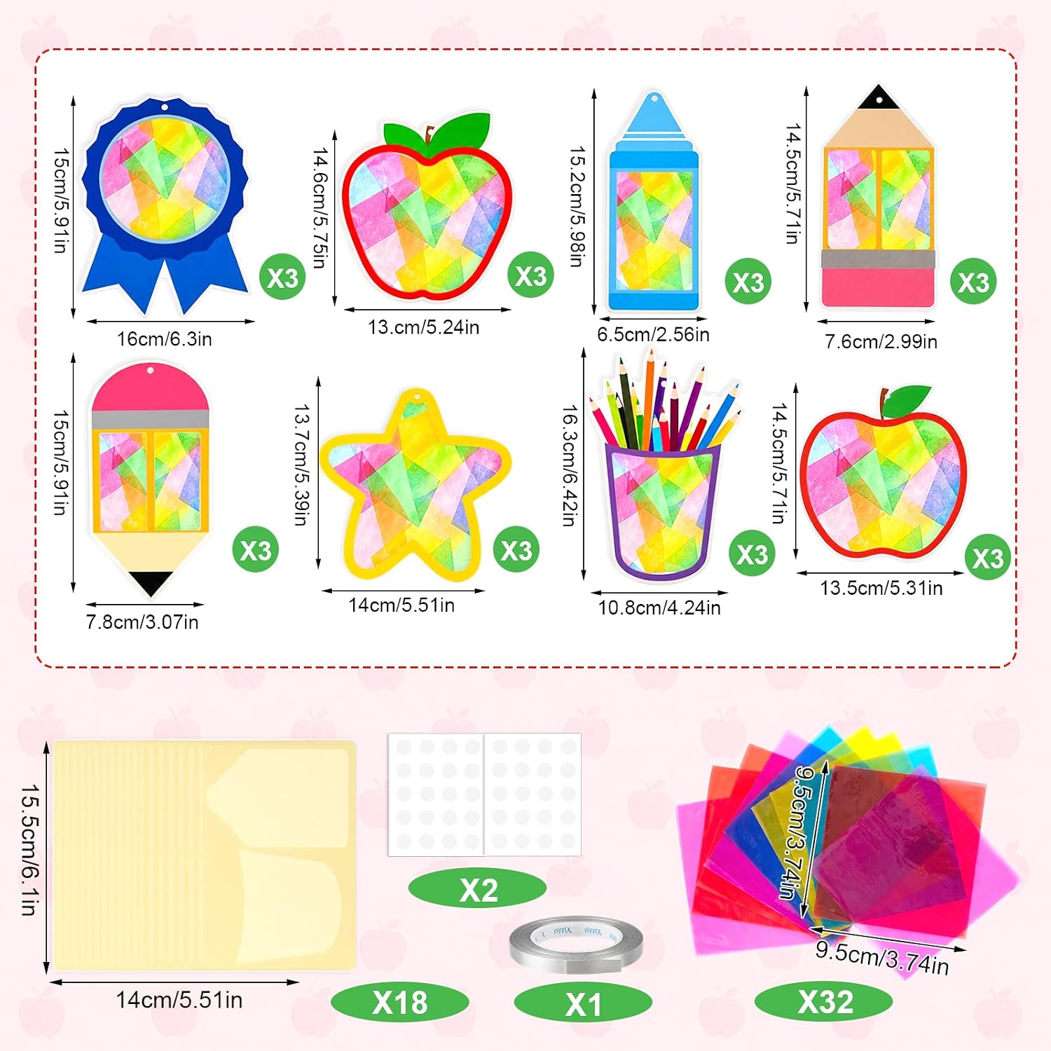 HOWAF 24 Sets Back to School Apple Pencil Suncatcher Crafts Kit, DIY First Day of School Tissue Paper Hanging Ornaments, Preschool Kindergarten Classroom DIY Art Activity Supplies image 2