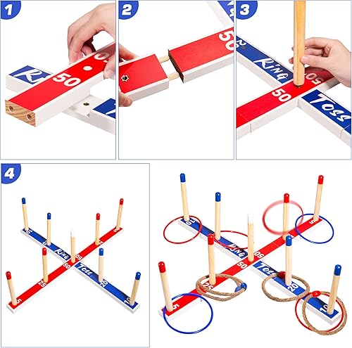 Miniatura 6 de EVERICH TOY Juegos de juguetes para interiores y exteriores, juego de lanzamiento de anillos de madera grandes mejorados para niños, juegos de