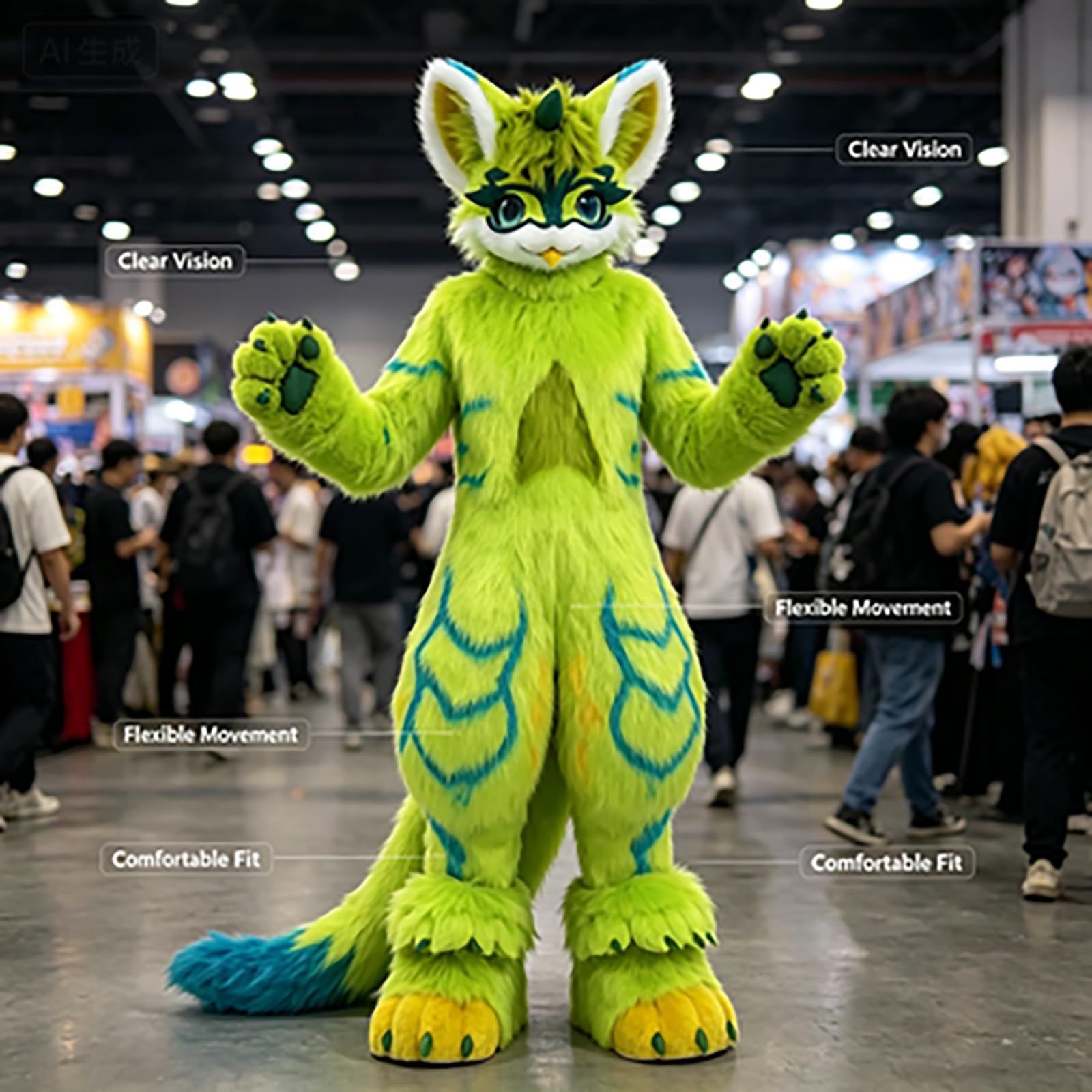 Green Dragon Fursuit Fullsuit, Costume Cosplay peloso
