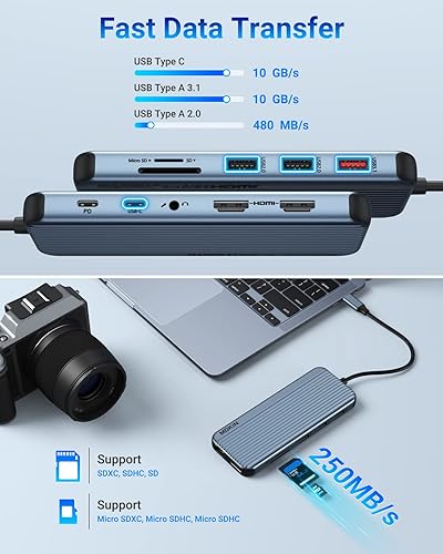 Miniatura 6 de Estación de acoplamiento USB C para pantalla de monitor único 8K, pantalla de monitores triples 4K con doble HDMI, DisplayPort, USB 3.1, USB C 3.1,