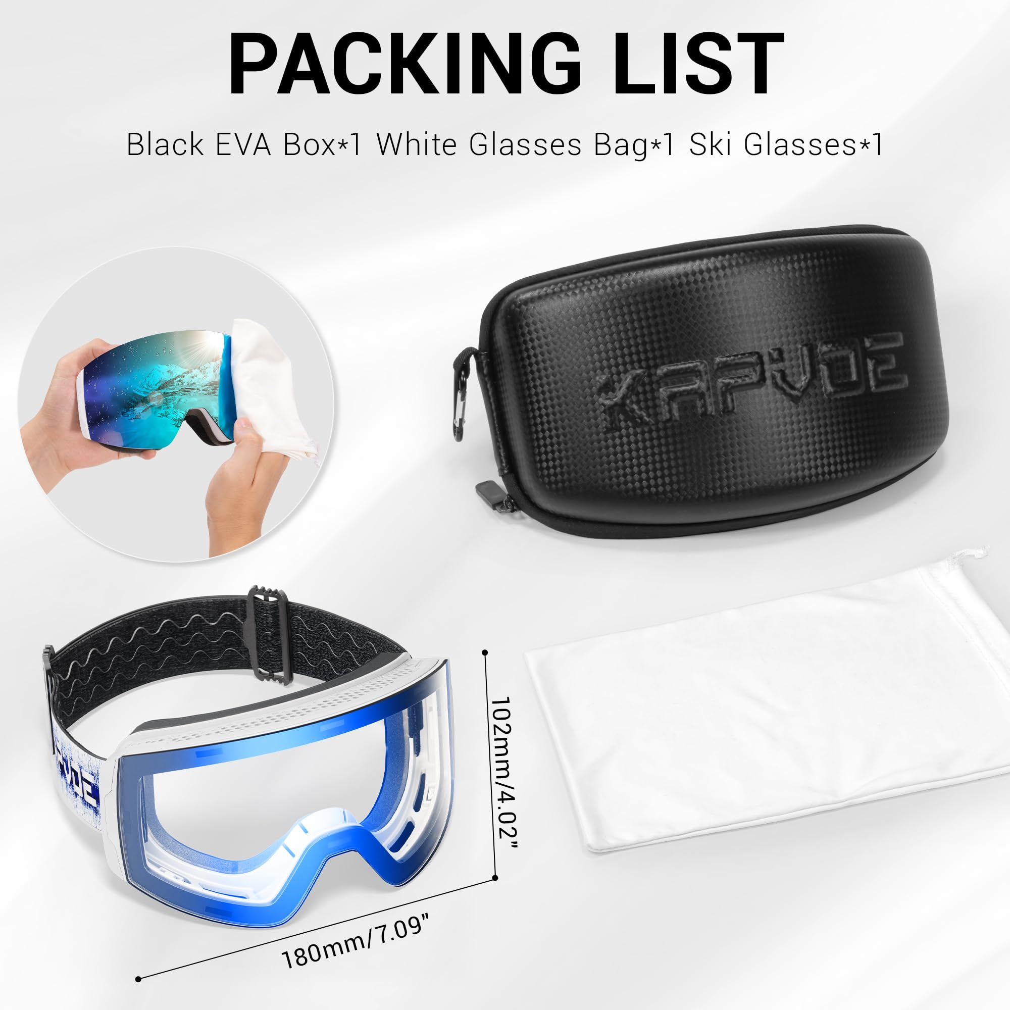 KAPVOE Selbsttönend Skibrille Anti-Beschlag Herren Damen photochromatische Snowboardbrille OTG, UV-Schutz K0718