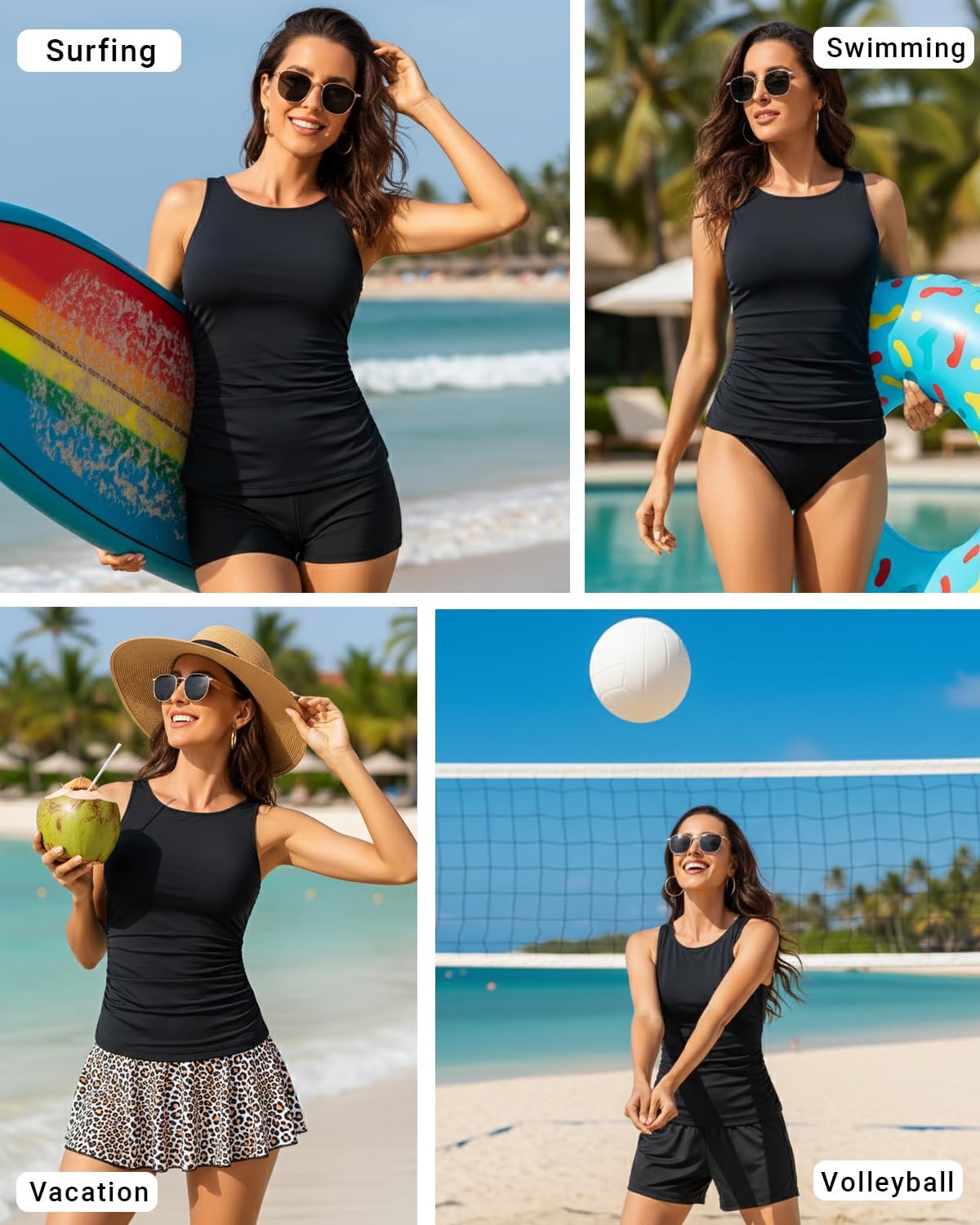 Daci Tankini Tops for Women High Neck Swim Top Tummy Control Bathing Suit Top Modest Swim Tank Top No Bottom - Image 2