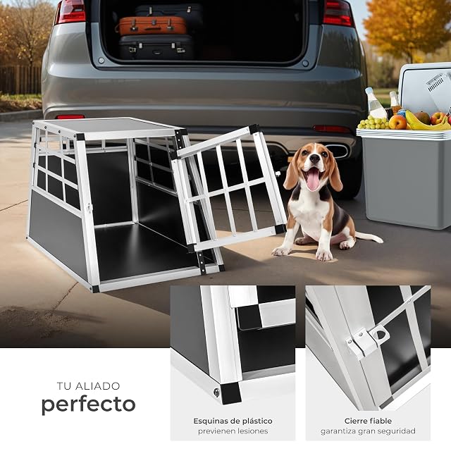 Foto 4 de 7 de tectake® Transportin Perro Coche, Jaula para Perros con Puerta y Cerradura, Transportin Perro Grande Robusto…