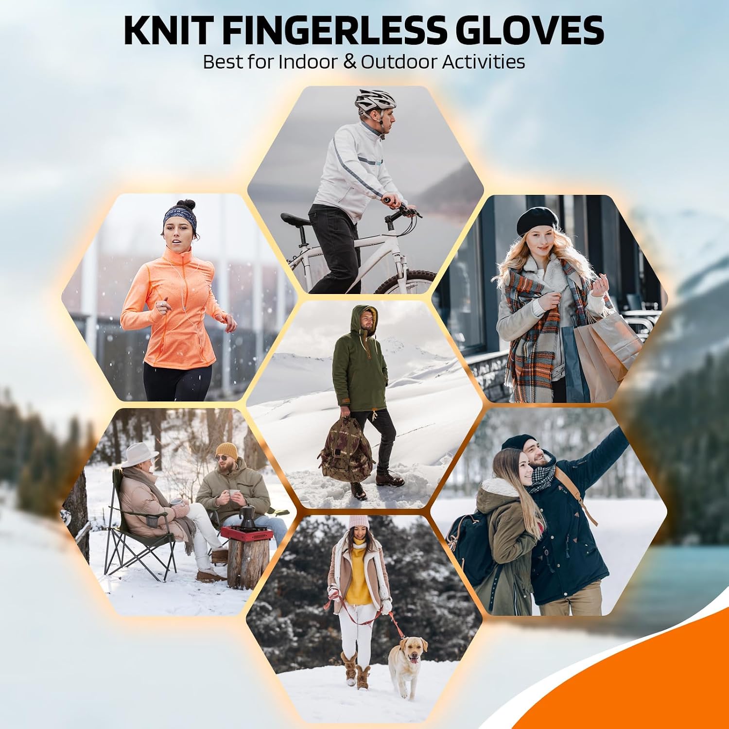 AURUZA 4 Pairs Winter Half Finger Gloves Knitted Fingerless Mittens Warm Stretchy Gloves for Men and Women