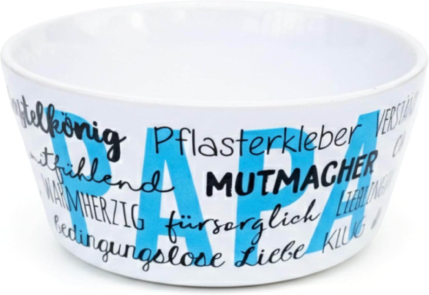 Papierdrachen Cereal Bowl Porcelain   Papa   Courage & Hero Design Blue   White Black   15 cm   Father's Day Gift   Inside Print I Love You Love