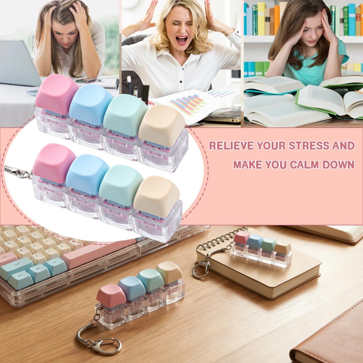 Hyekit 2 Pack Keyboard Fidget Toy - Creamy Stress Relief Fidget Clicker Keychain - MOA Keycaps with Ultra-Satisfying Tactile Feel, Quiet Fidget Toys for Adults, for Office& ADHD Focus