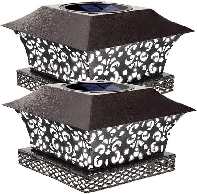Siedinlar Solar Post Lights Solar Garden Lights Metal Cool White LED Light Waterproof for Garden Deck Fence 4x4 5x5 inch Wooden Posts (2 Pack)
