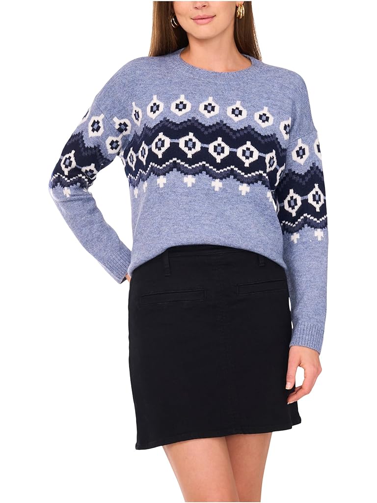 Blue Vince Camuto Fair Isle Raglan Long Sleeve Crew
