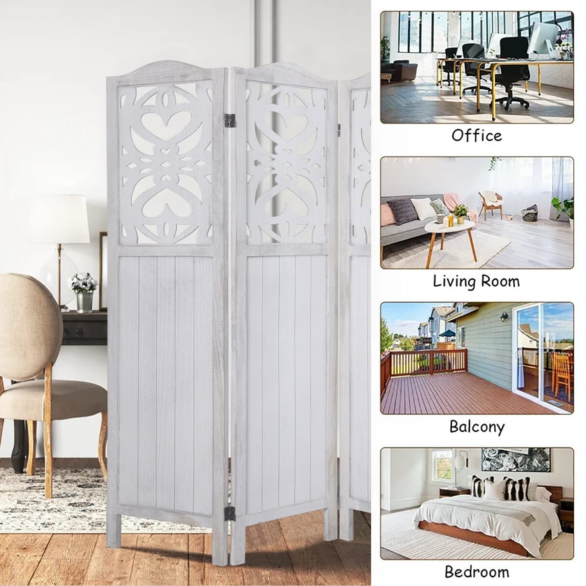 Rose Home Fashion RHF 5.6 ft. Tall Cutout Room Divider,Double Hinged, Folding Room Dividers