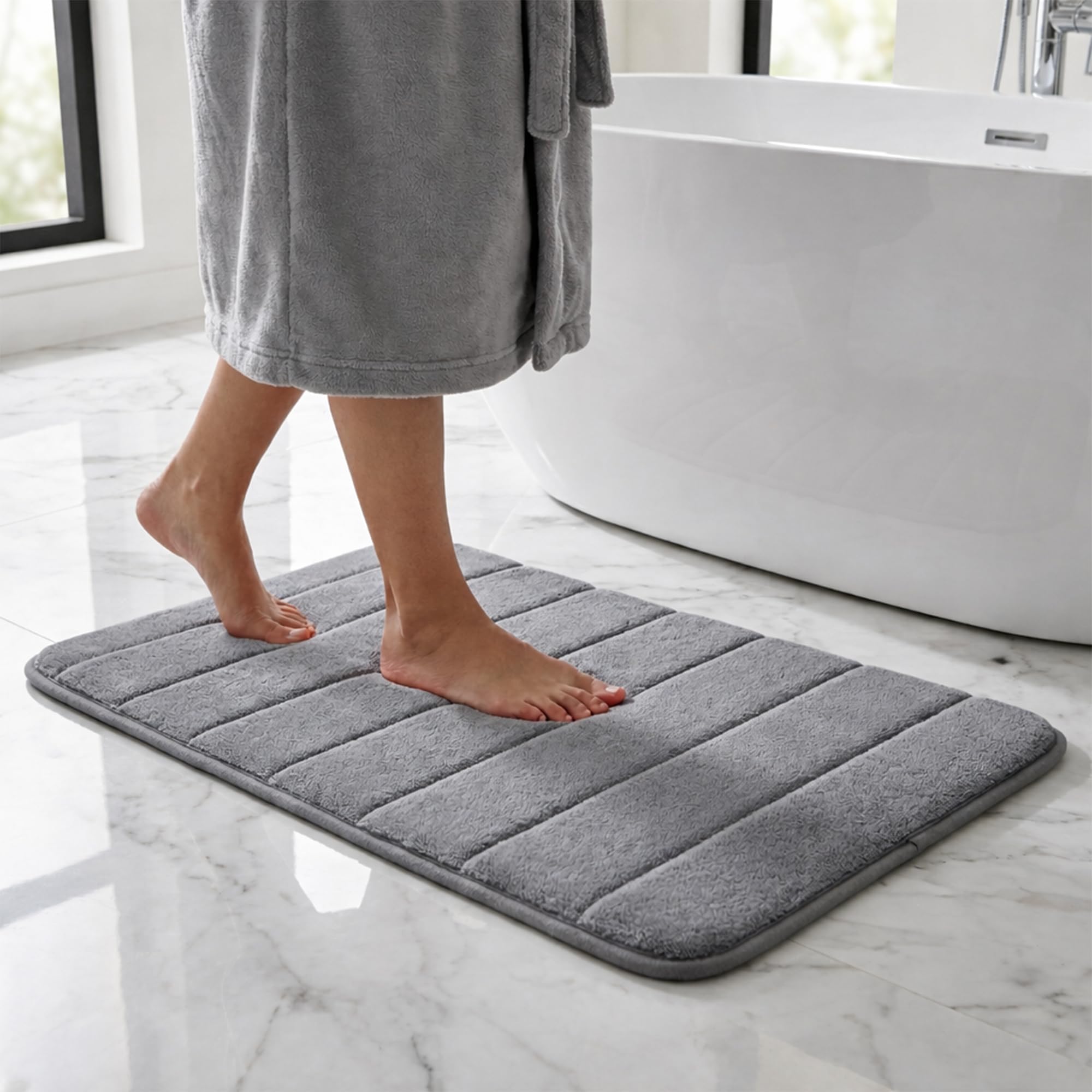 Fit Even Velvet Bathmats Collection - Fast Drying Soft Memory Foam Non slip Mats for Bathroom, Shower and Toiler Floor, Quick Dry, Water Absorbent and Washable Bathmats (Grey, 50x80 cm)