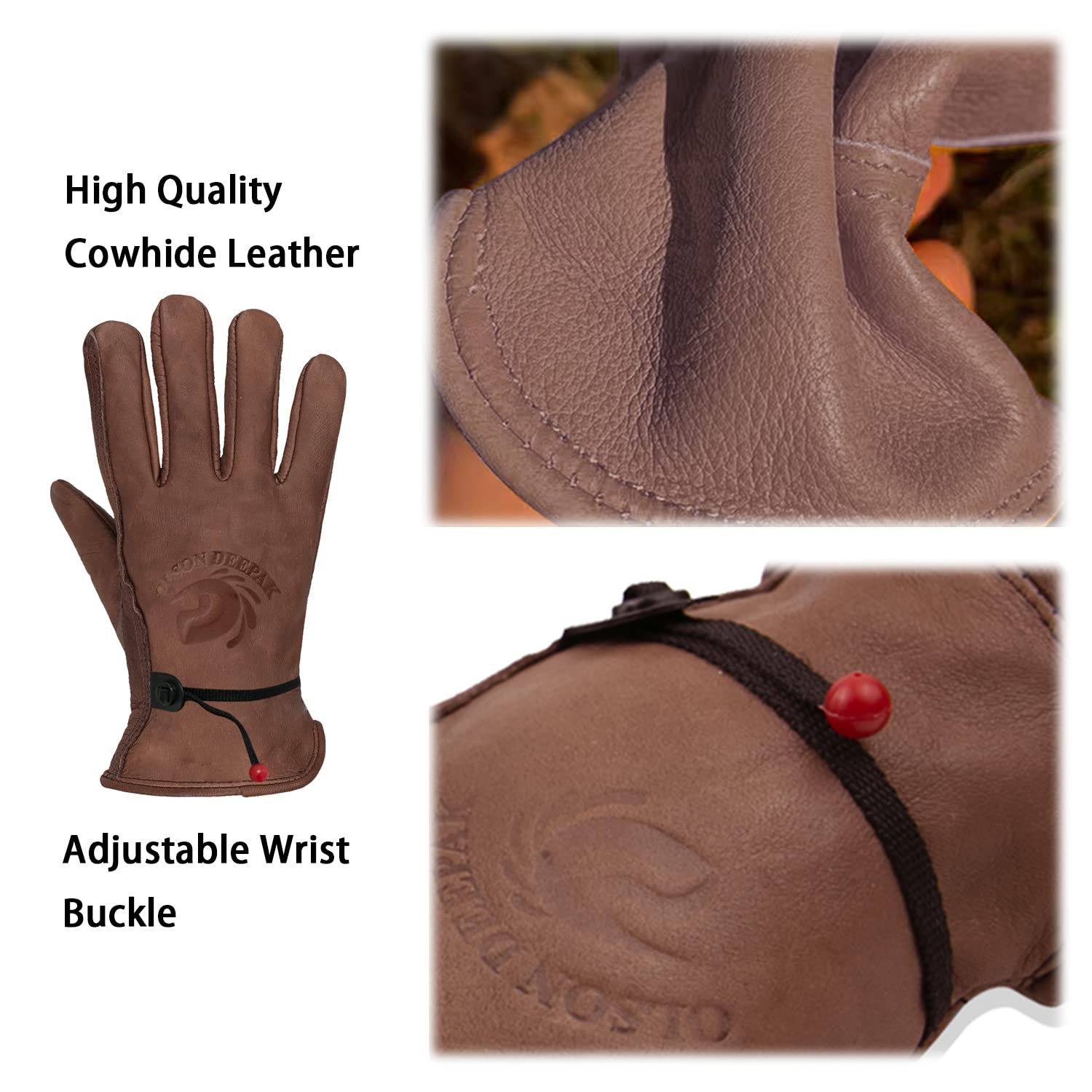 OLSON DEEPAK Leather Working Gloves for Gardening,Thornproof Gardening Gloves for Men and Women (Brown, M(Pack of 1))… - Image 2