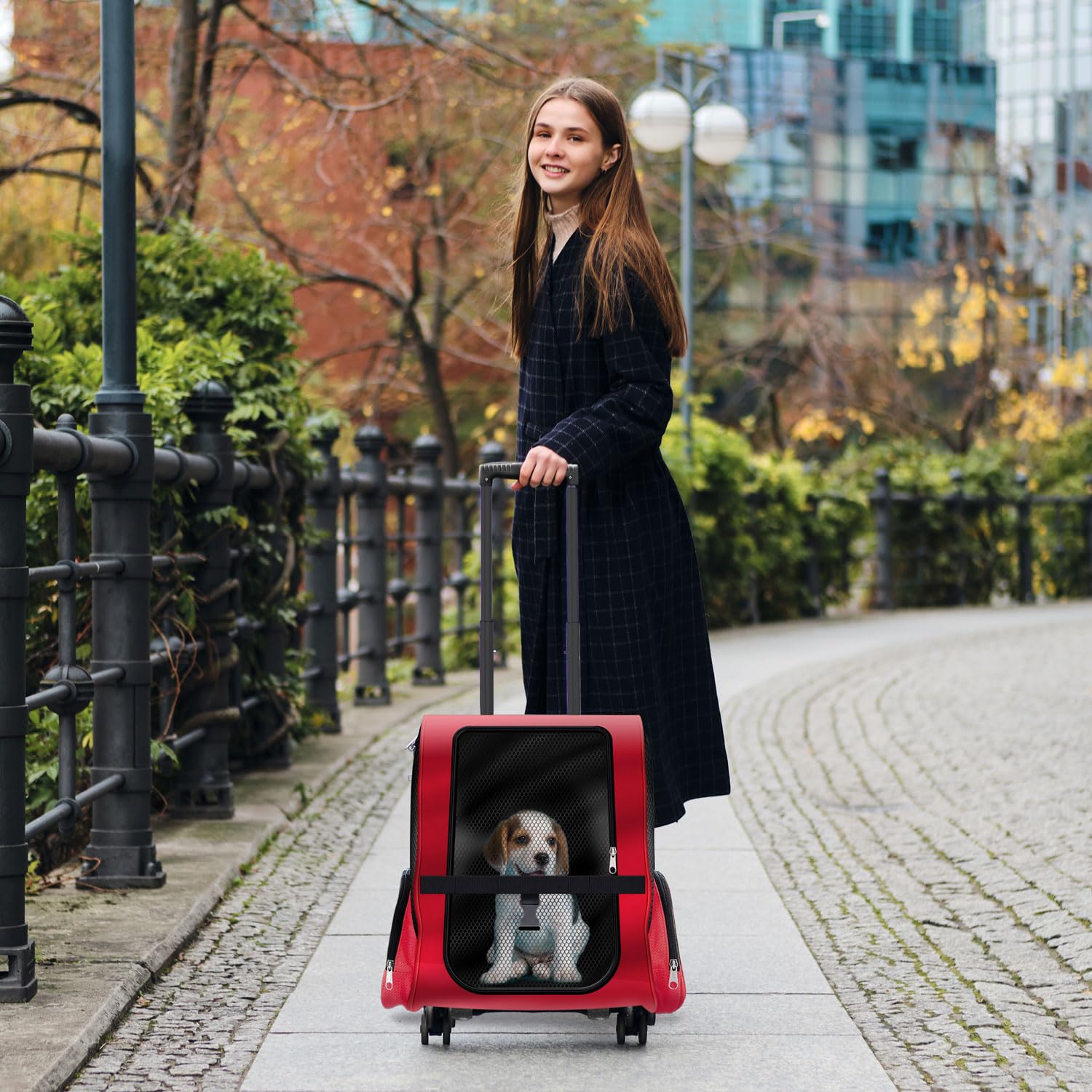 All Pets United wózek dla psa transporter dla psów i kotów z teleskopowym ramieniem Czerwony