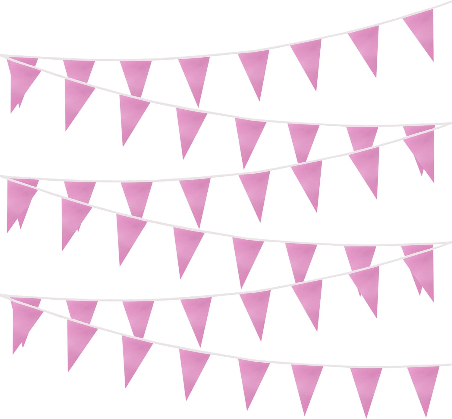 50 Feet Pink Pennant Banner Flags String, 30 Pcs Hanging Bunting Flag for Party, Birthday, Wedding, Shops, School, Outdoor and Indoor Decorations (Pink)