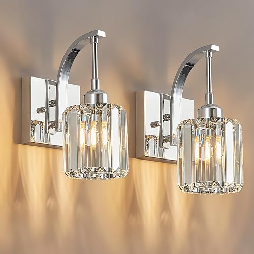 Miniatura 40 de Luces de tocador de cristal cromadas de 4 luces, modernas lámparas de baño de cristal sobre espejo de 32.67 pulgadas de largo para baño Cromo