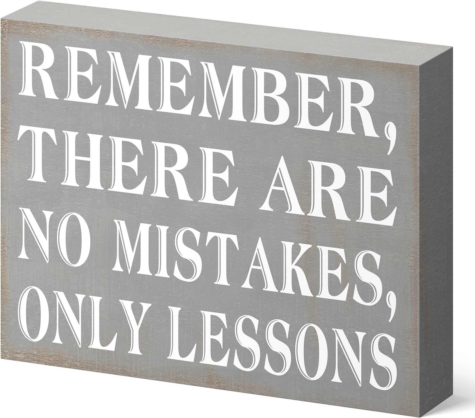 Barnyard Designs 'No Mistakes Only Lessons' Wooden Box Sign Motivational Desk Decor, Primitive Decor Office Desk Decorations for Women Office Bathroom Shelf Decor Inspirational Desk Decor, 6x4