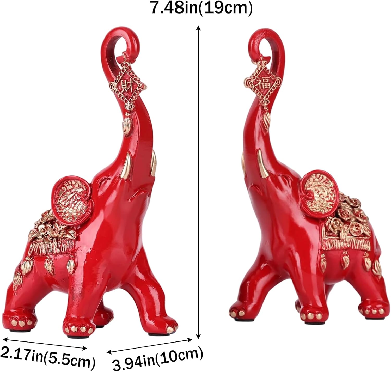 Red Elephant Statues Home Decor, A Pair Red Lucky Elephant Statue and Sculpture Decorativos para Sala, Elephant Gifts for Women - for Living Room Tv Stand, Entry Table Office Ornament