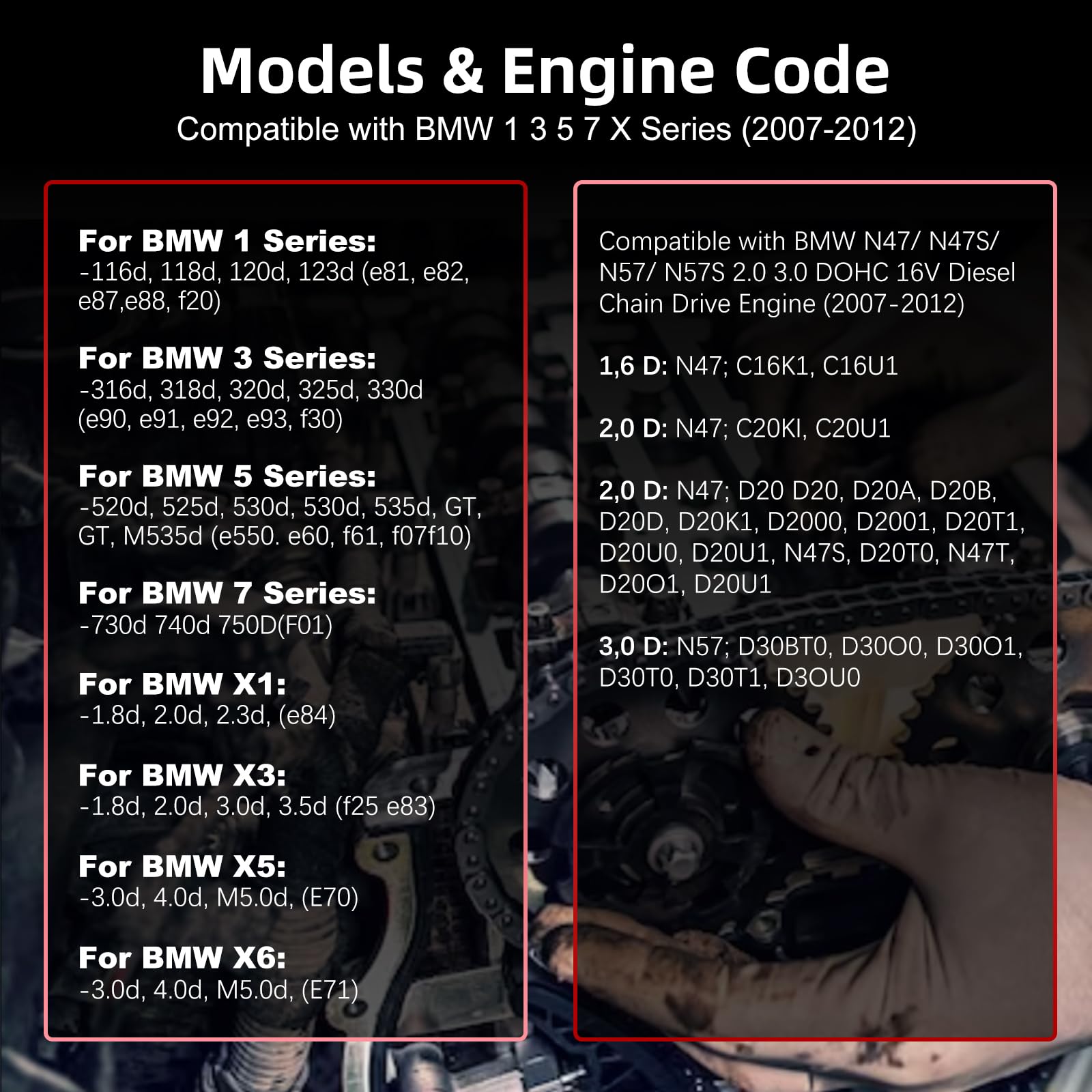 FreeTec 8pzs Kit Calado Distribución, Herramienta Cadena Distribución Motor Diésel, Utiles Calado Bloqueo Árboles de Levas Volante Motor Bomba de Combustible para BMW N47 N47S N57 N57S 320d 1.6 2.0