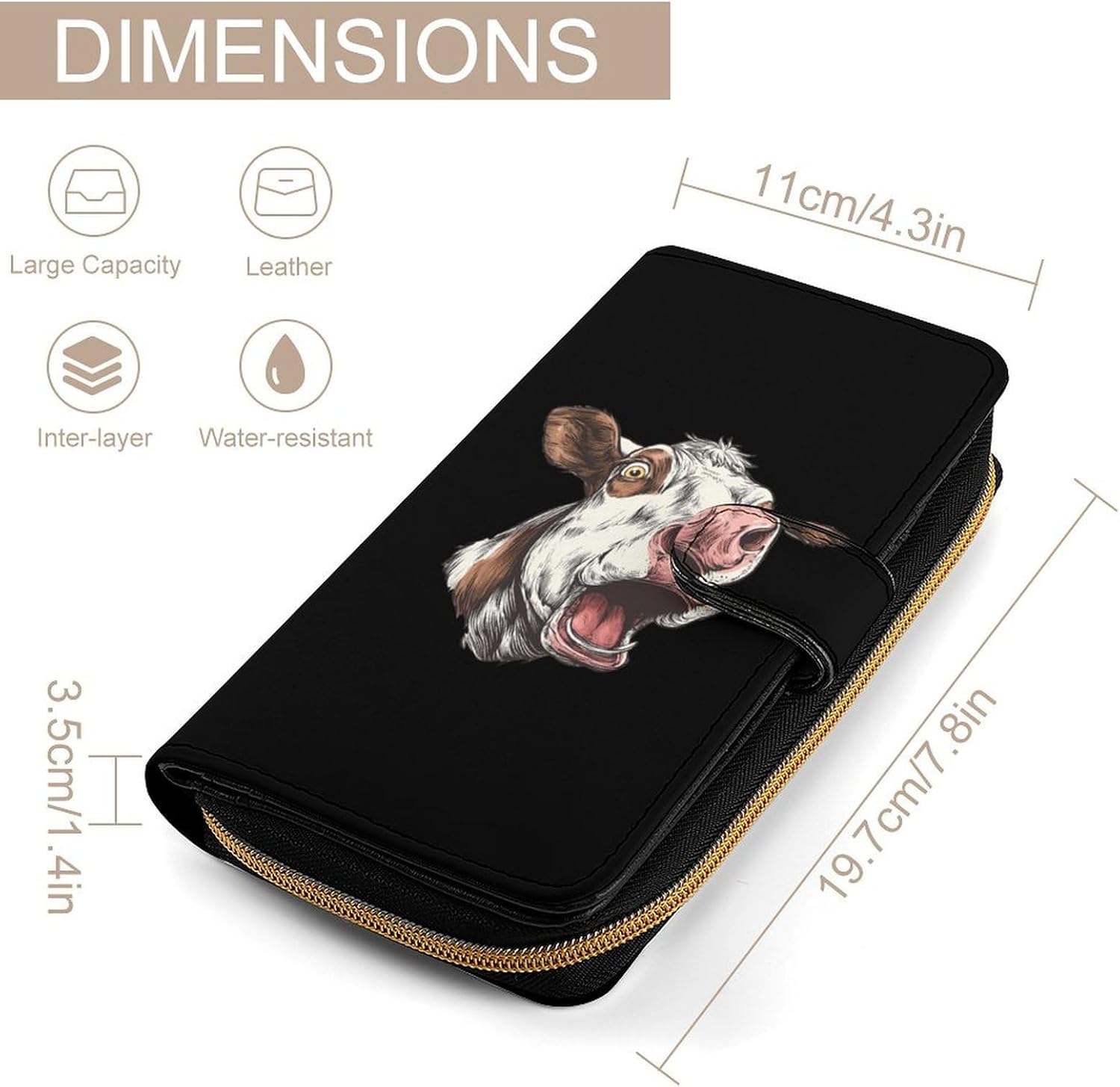 Cow Head Screaming Womens Wallet for Men Slim Purse Clutch Handbag with Card Holder