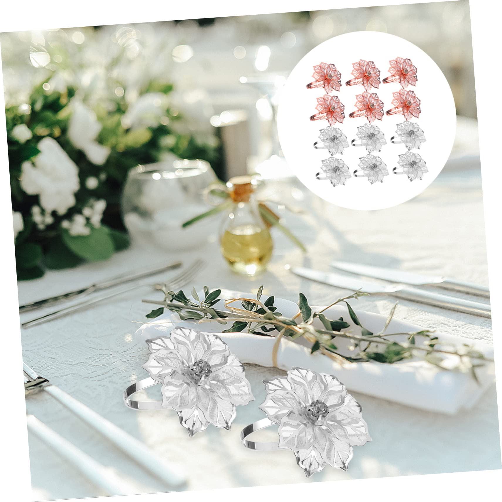 TOPBATHY 24piezas Aros De Servilleta De Forma De para Decoración De Mesa Bodas y Plateados Rosa Dorado