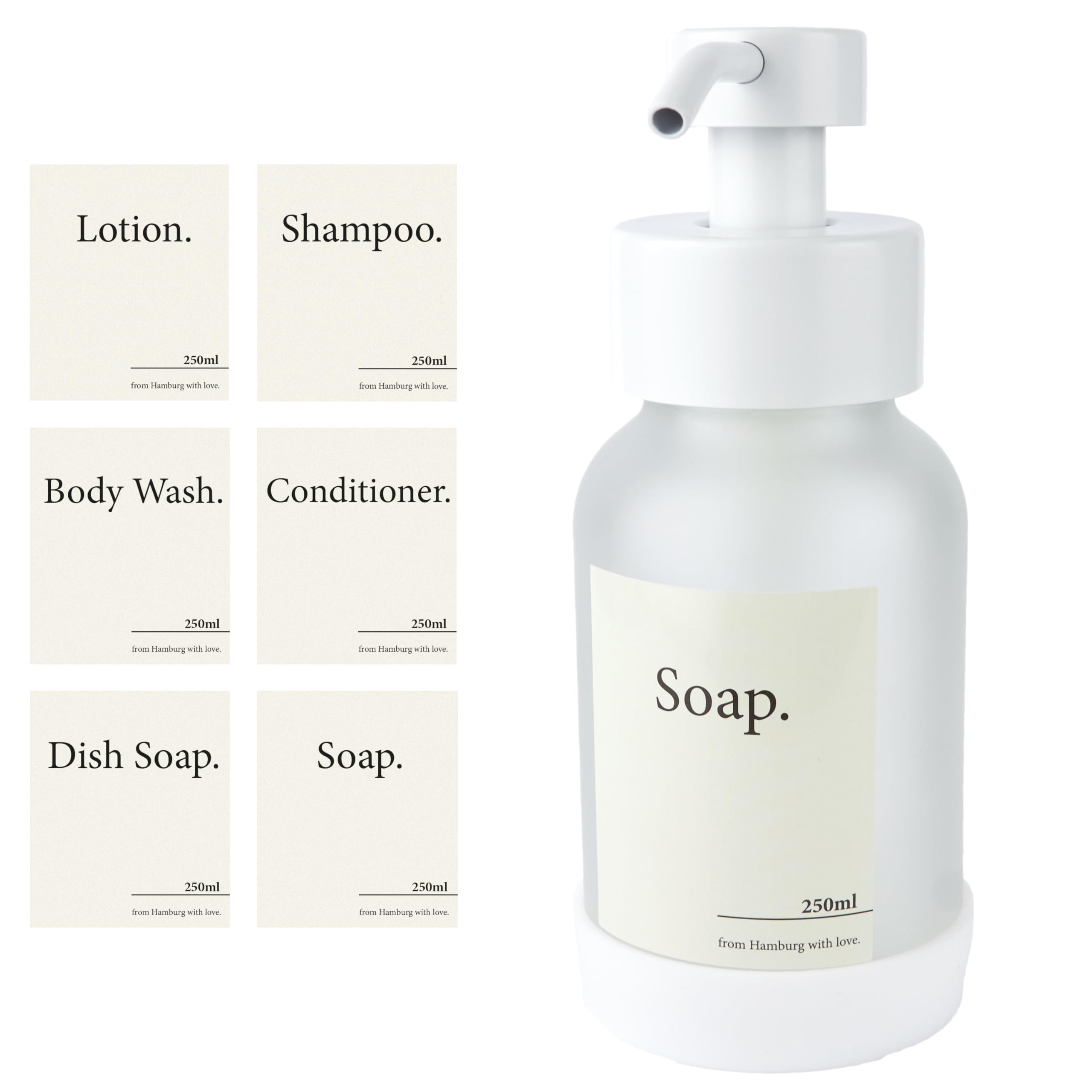 Design Hamburgo Dispensador jabon baño Pared sin taladrar | Dosificador de Gel de Pared | Gel y champu Ducha | Jabonera Cocina Cristal | Sin Soporte | Blanco Frost