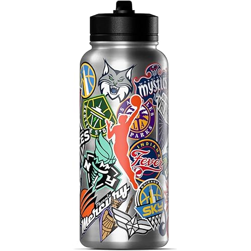 Hydrapeak x WNBA Officially Licensed All Team Sticker Print 32 oz Insulated Water Bottle with Straw Lid and Handle