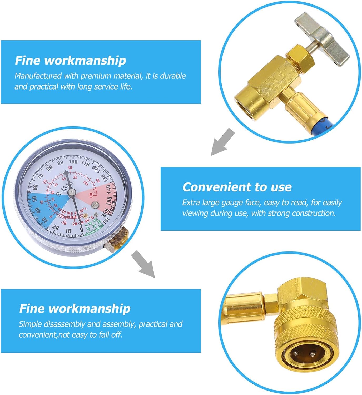 ULTECHNOVO Car Charging Hose with Gauge 3000psi R134a 1/2 Thread Auto Ac Recharge Hose for DIY Maintenance Compatible with US and Europe