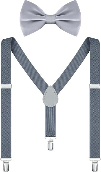 Kids Suspender and Elastic Bow Tie Sets for Boys and Girls Age 1-16 Years