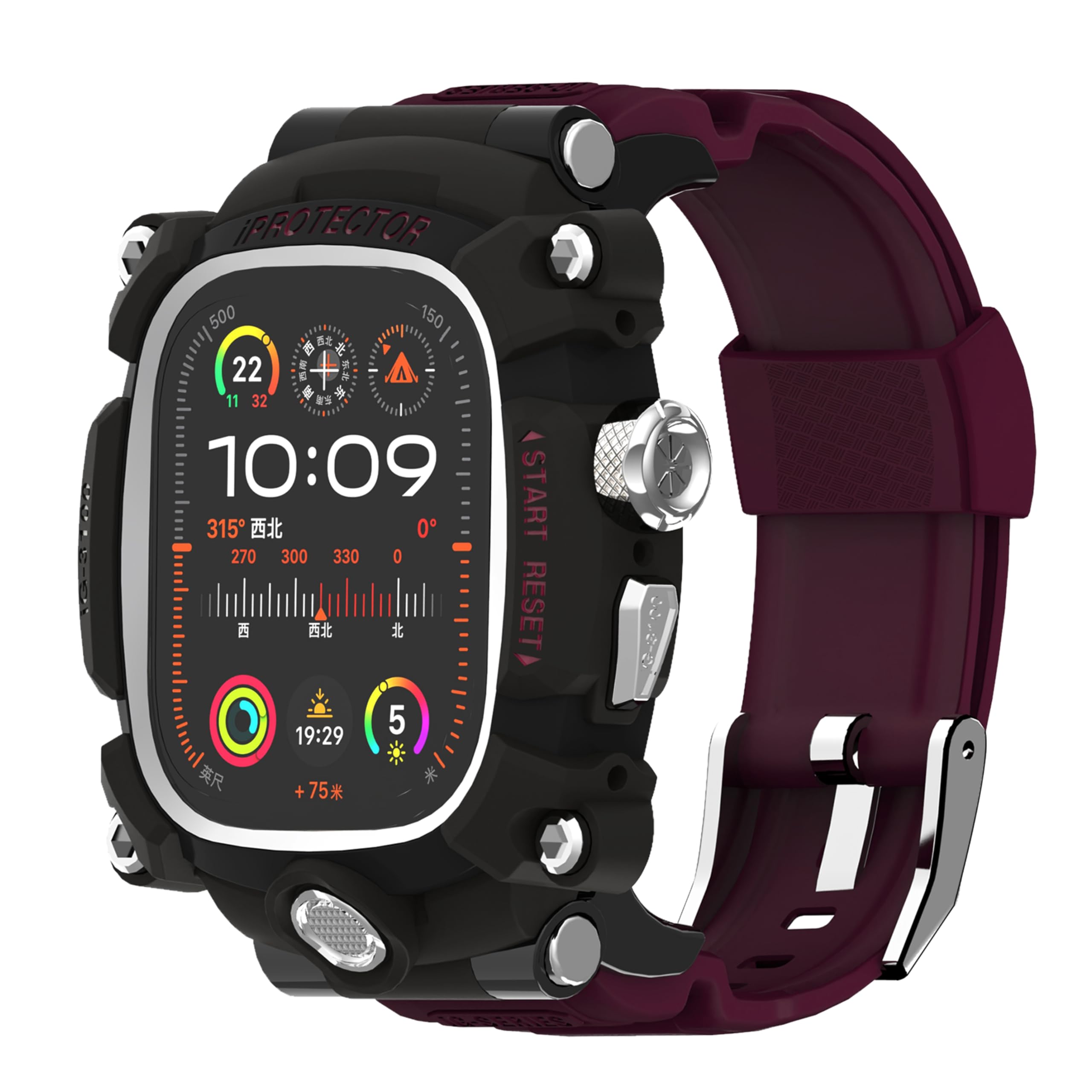 iG-3100 Modified Watch Case for Apple Watch Ultra 2 49mm Band with Cover Rugged Case Silicon Strap for Apple Watch Ultra 1 49mm Full Protective Cover for Men (Burgundy)