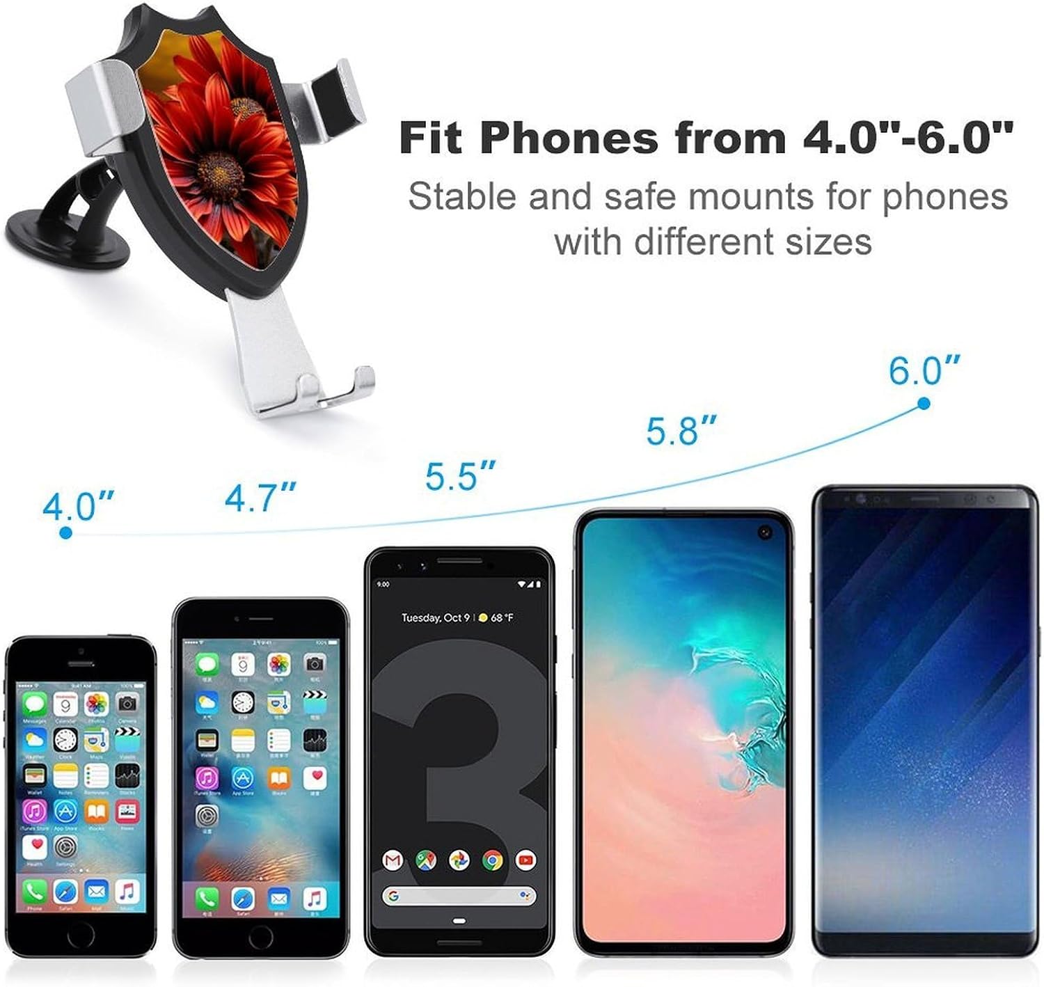 Portable Car Phone Holder Mount with Suction, Ventilation Clip image 3