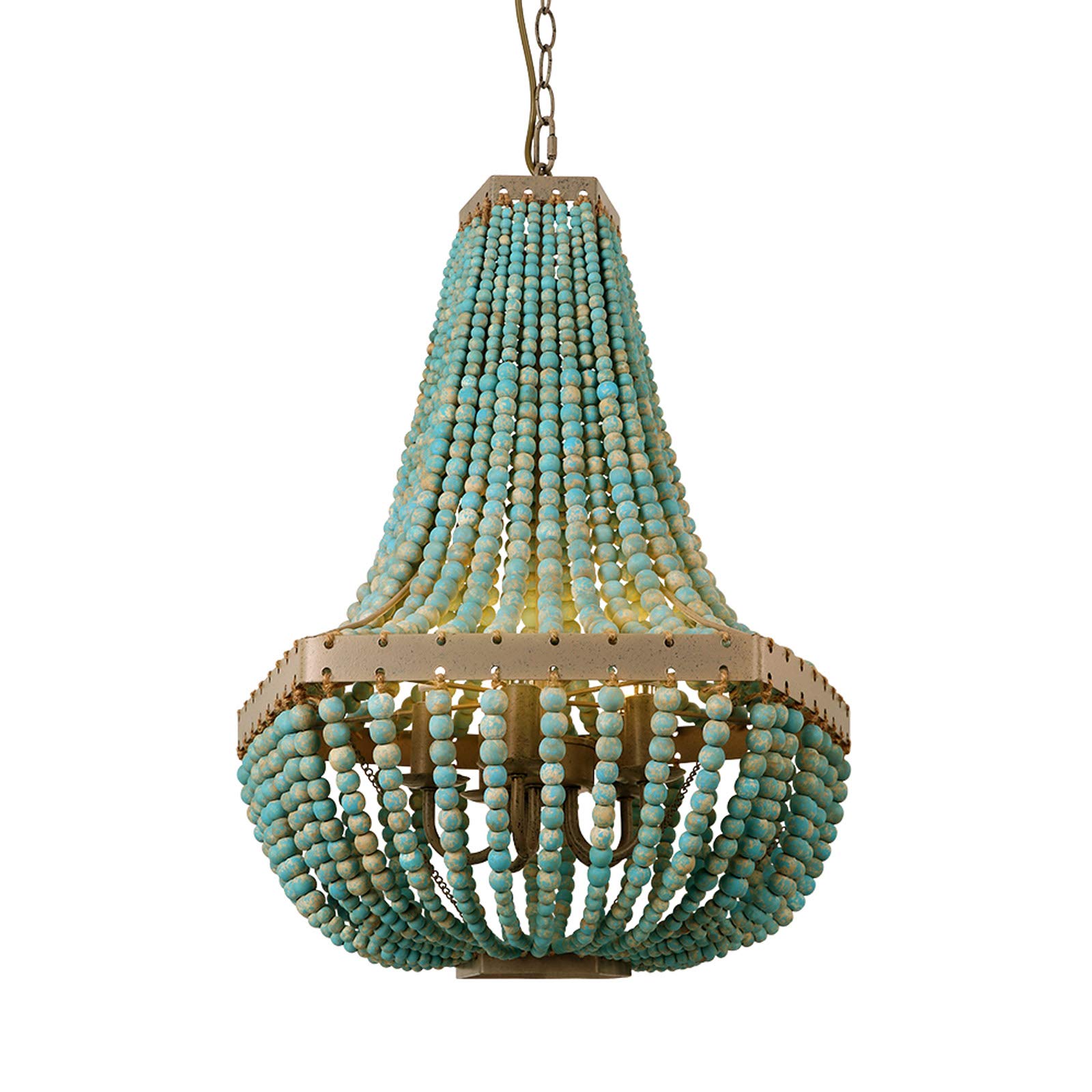 Lámpara de techo pentagonal con cuentas de madera gris azul | Bohemio Boho Beachy Plafón Lámparas