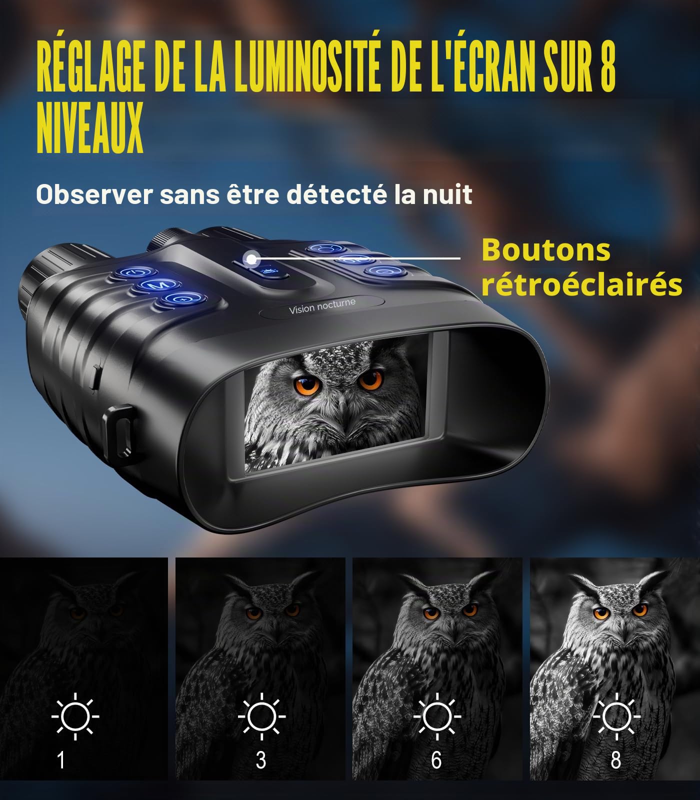 Jumelle Vision Nocturne 4K 48MP, 10 000 mAh Rechargeable, f/1.4 Grande Ouverture Jumelles Infrarouge, Portée de Vision 600M, 3" HD Écran, Zoom Numérique 8X avec Carte TF 32 Go