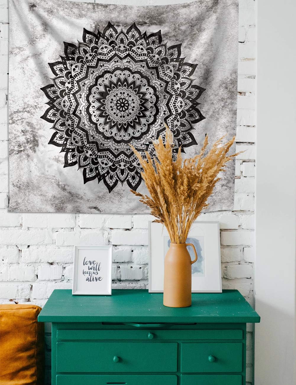Indusleaf Psychedelic Wall Tapestry Mandala Decor For Bedroom Hanging Bohemian Living Room for Women Girls Black White Boho Medallion Pretty Background