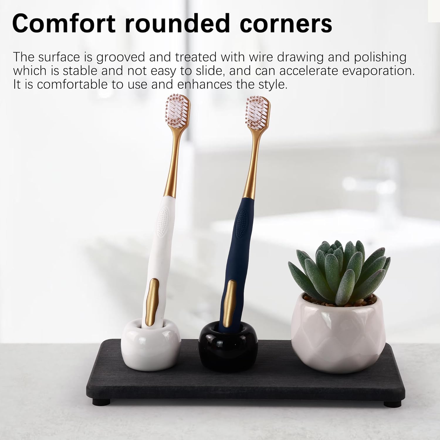 2 Pcs Water Absorbing Stone Trays, Kitchen/Bathroom Sink Soap Dish, Diatomite Tray Used for Hand Soap & Cosmetic Bottles in The Modern Home, 4" W x 8.3" L, Dark Gray - Image 2