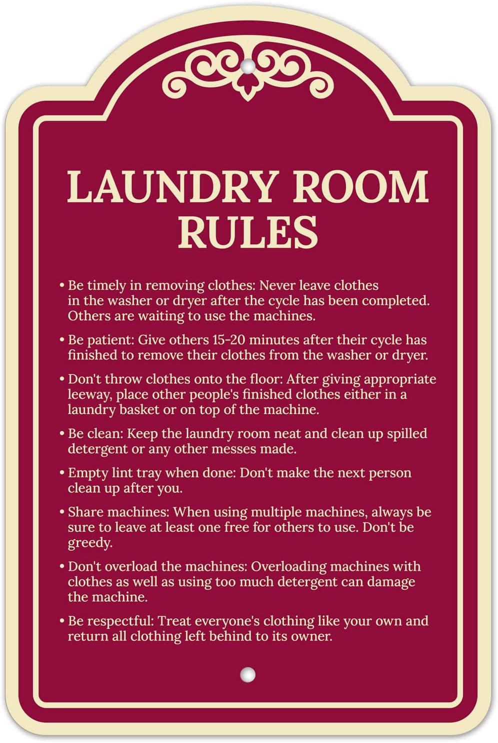 Laundry Room Rules Décor Sign, Green Dark, 18x24 Inches, ACM, Fade Resistant, Made in USA