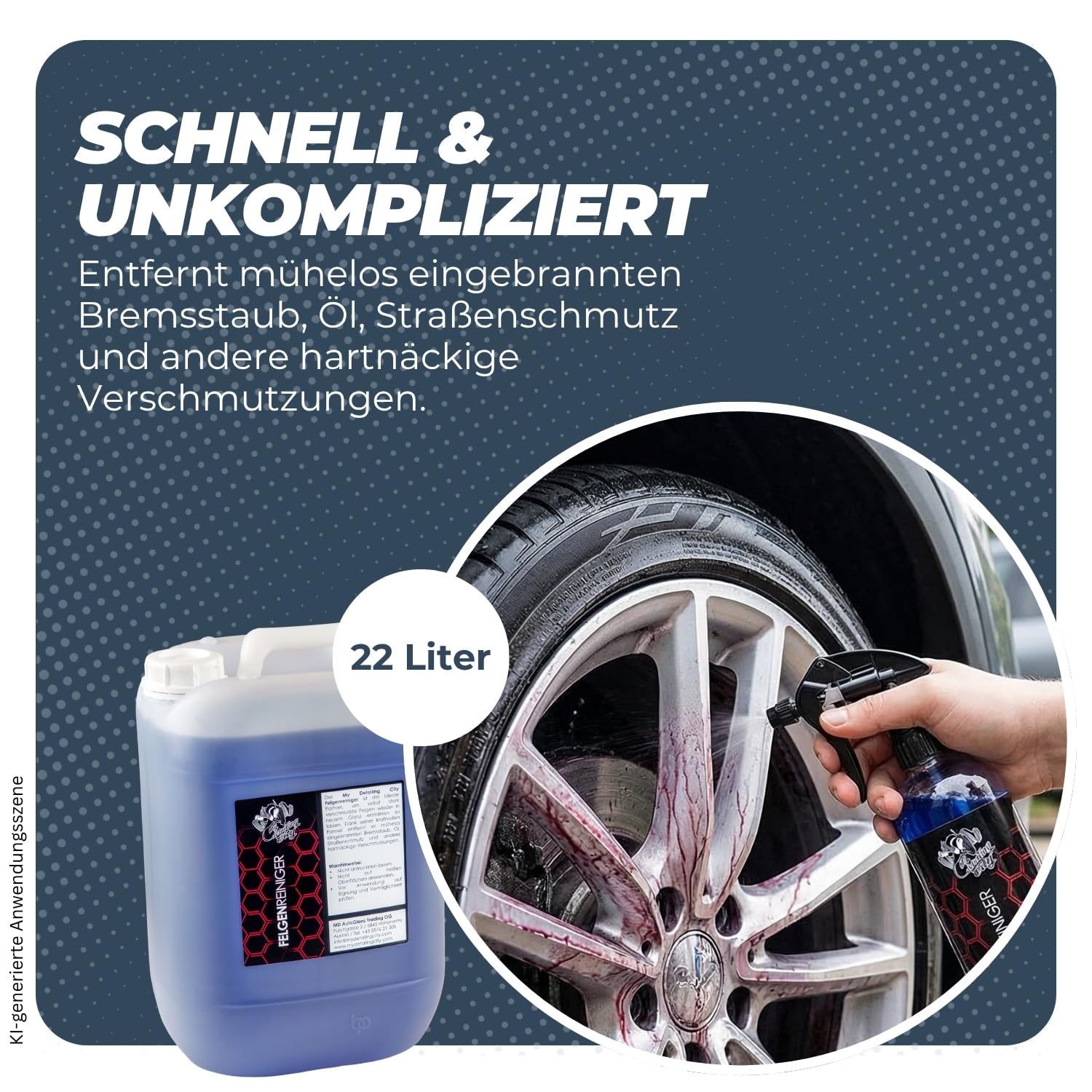 Felgenreiniger 22L / 24,5KG - Kraftvolle Bremsstaub- & Schmutzentfernung - Farbindikator - Säurefrei & materialschonend