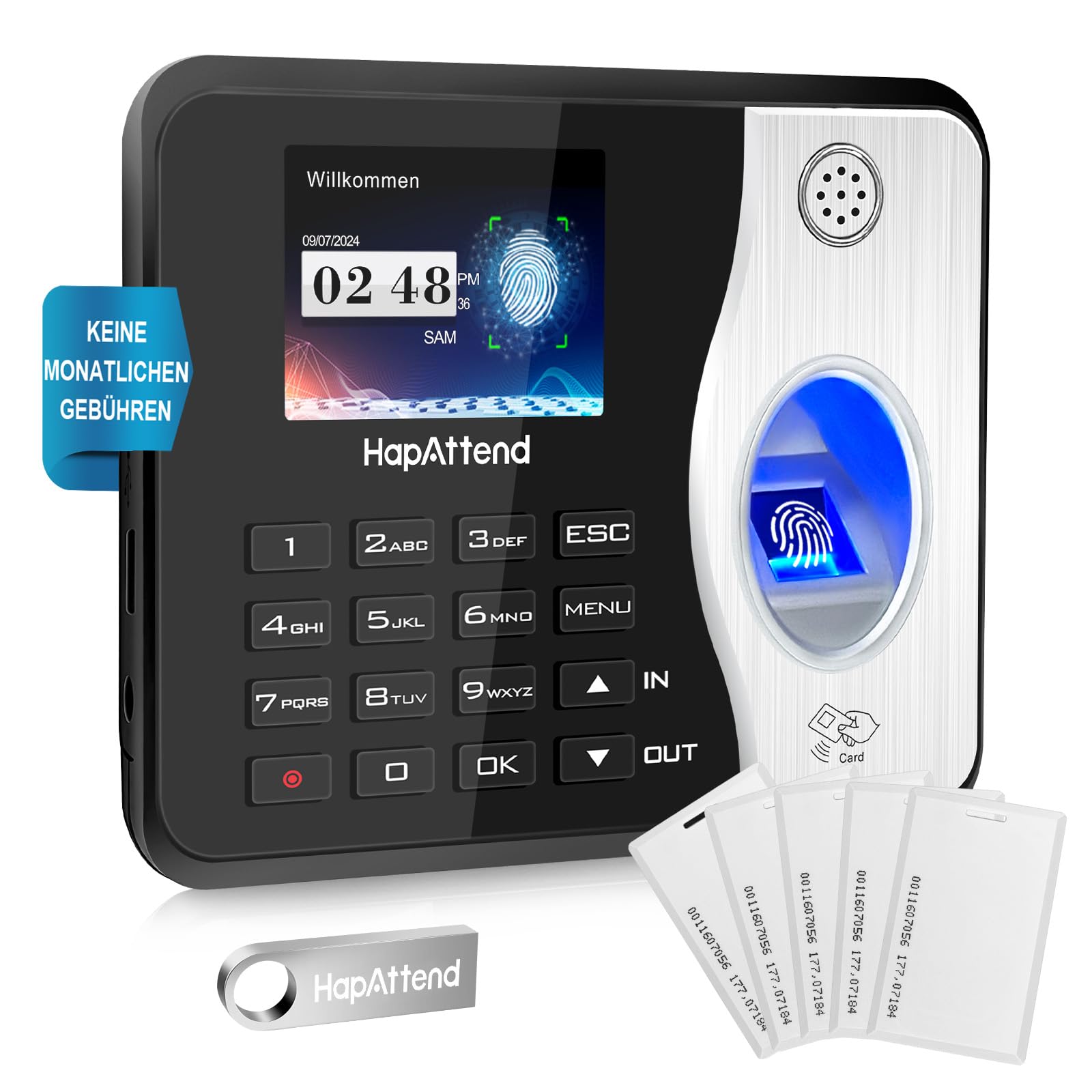 zeiterfassung für kleinbetriebe, Fingerabdruck stempeluhr arbeitszeiterfassung stempeluhr, Deutsche Ausgabe stechuhr zeiterfassung Mitarbeiter mit 5 RFID (0 monatliche Gebühren H3)