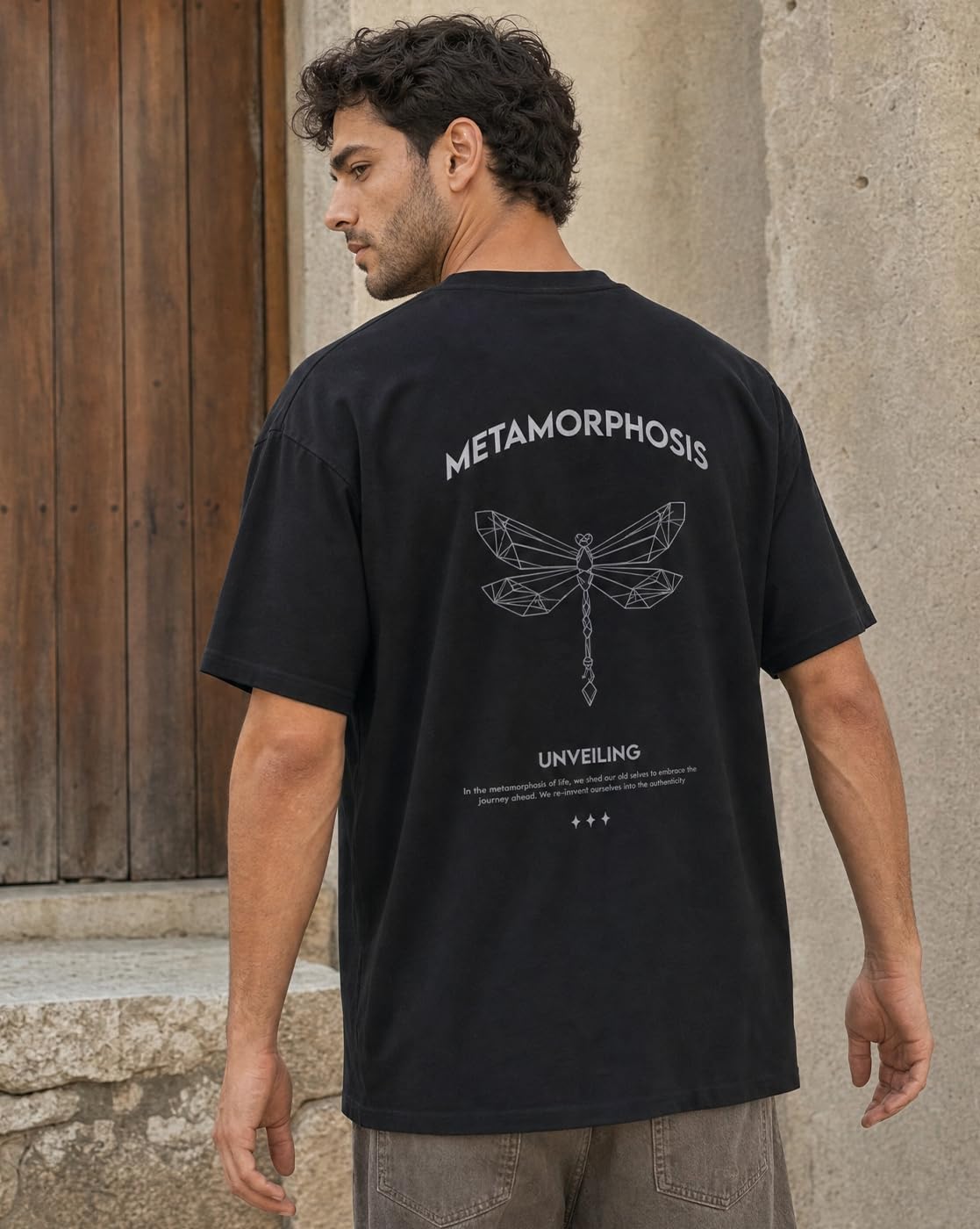 NOBERO Camiseta de hombre con estampado gráfico de gran tamaño
