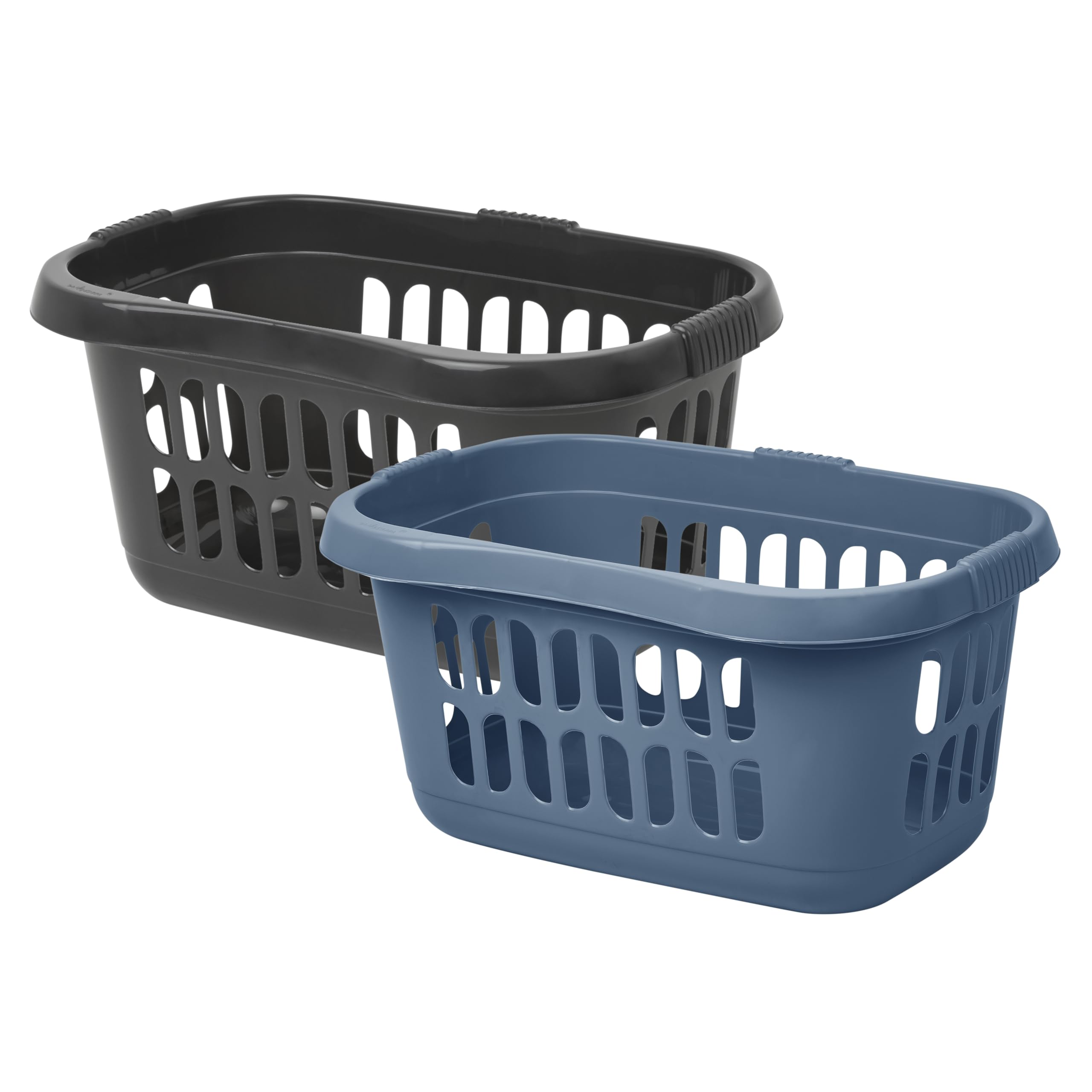 M1SS Hipster Laundry Basket Combo 60L, Large Plastic Laundry Hamper for Clothes Storage, Strong Multipurpose Basket Organizer for Bathroom, Bedroom & Home (Midnight Grey + Navy)