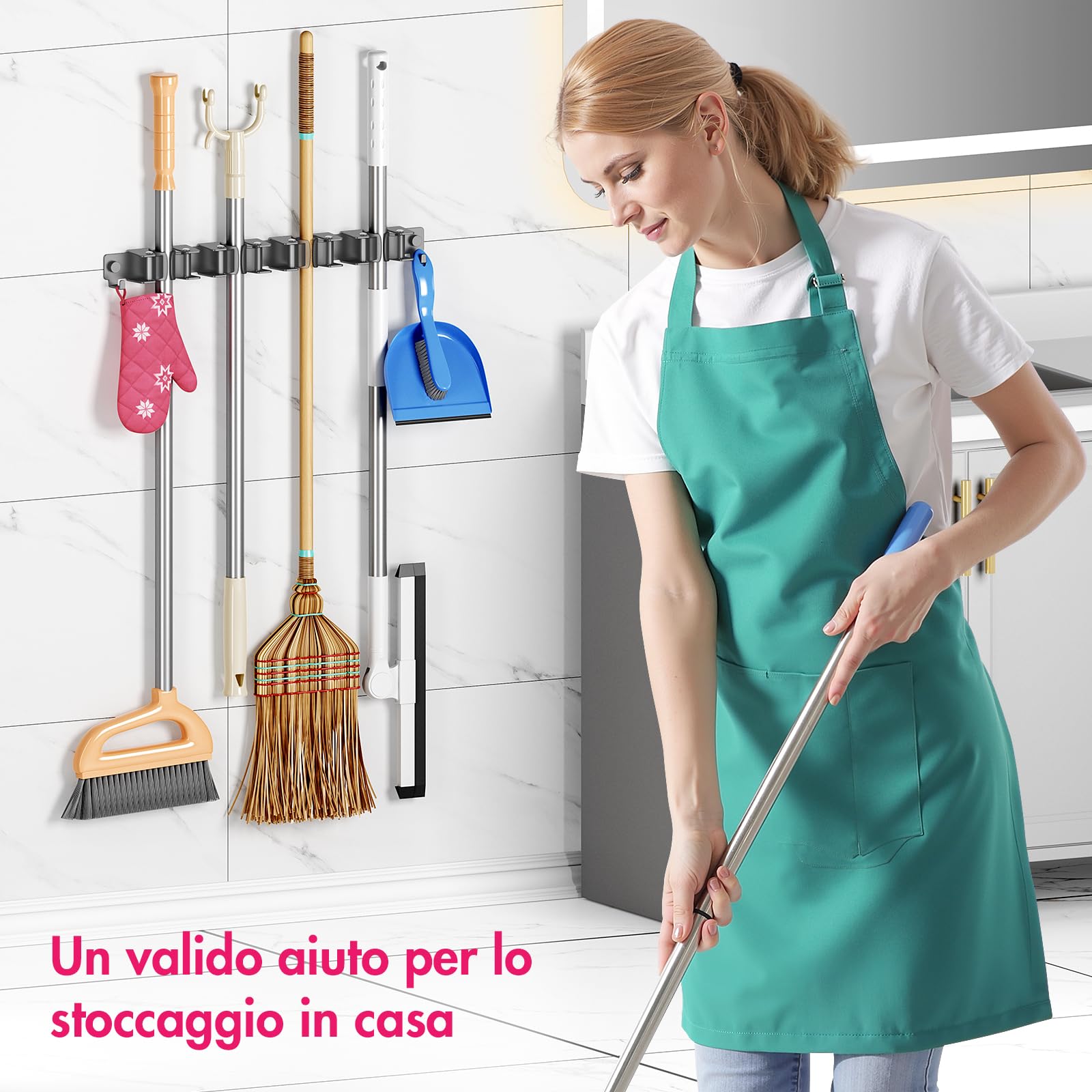 Portascope da Muro con 3 Supporti e 2 Ganci Autoadesivo Nero
