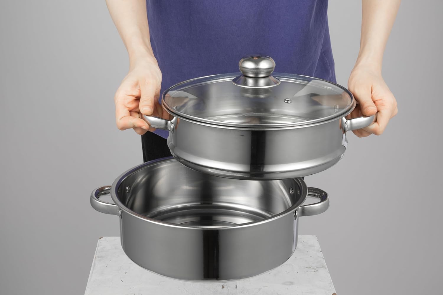 9.44 Inch Stainless Steel Multi-layer Steamer Pot, 5 Tier Steamer with Glass Lid and Handle,Multipurpose Steam Pot for Family Meals