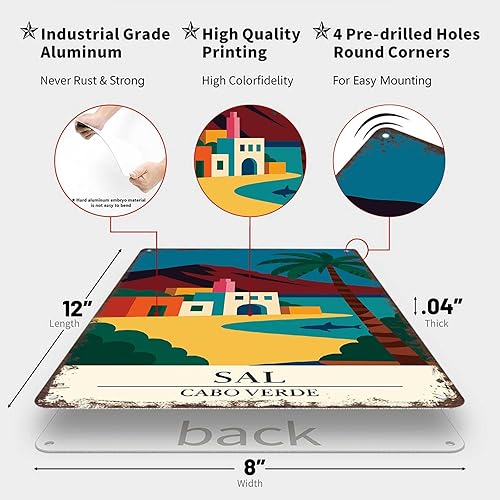 Miniatura 2 de Letreros de metal vintage de Sal Cabo Verde arte de pared divertido de viaje moderno, póster de lata para hombre, cueva, oficina, hogar, dormitorio,