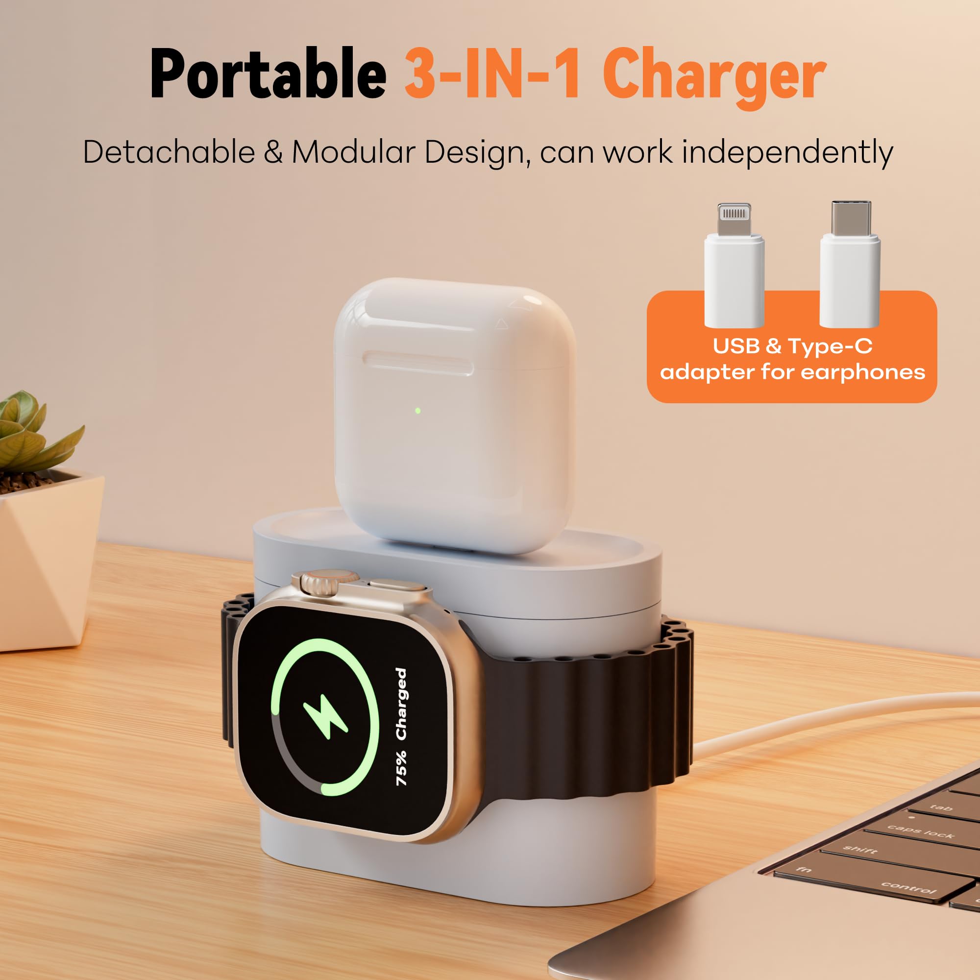 COLSUR Stazione di ricarica wireless 6 in 1, caricabatterie wireless magnetico da 25 W con sveglia, luce notturna, supporto caricabatterie wireless per iPhone 16 15 14 13 12 11 X Pro Max, Apple Watch