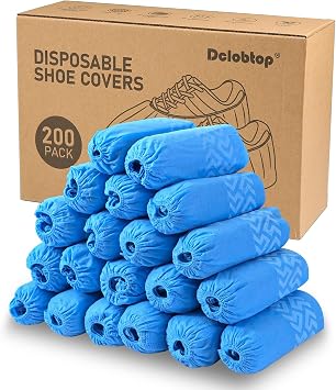 DclobTop 200PackShoe Covers Disposable Non-Slip - Non-Woven Breathable Shoe Covers for Indoors, Durable Booties for Shoe Covers, 2 Size Fits Up To 12 US Men and 13 US Women Size, Blue | 200-Pack 100 Large + 100 X-Large, two sizes in one bag
