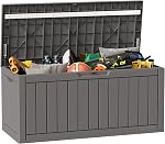 EAST OAK Boîte de rangement extérieure, 60 Gallon Deck Box à usage intérieur et extérieur, bac de rangement en résine imperméable pour coussins de patio, outils de jardinage, verrouillable, UV Résistant, Gris