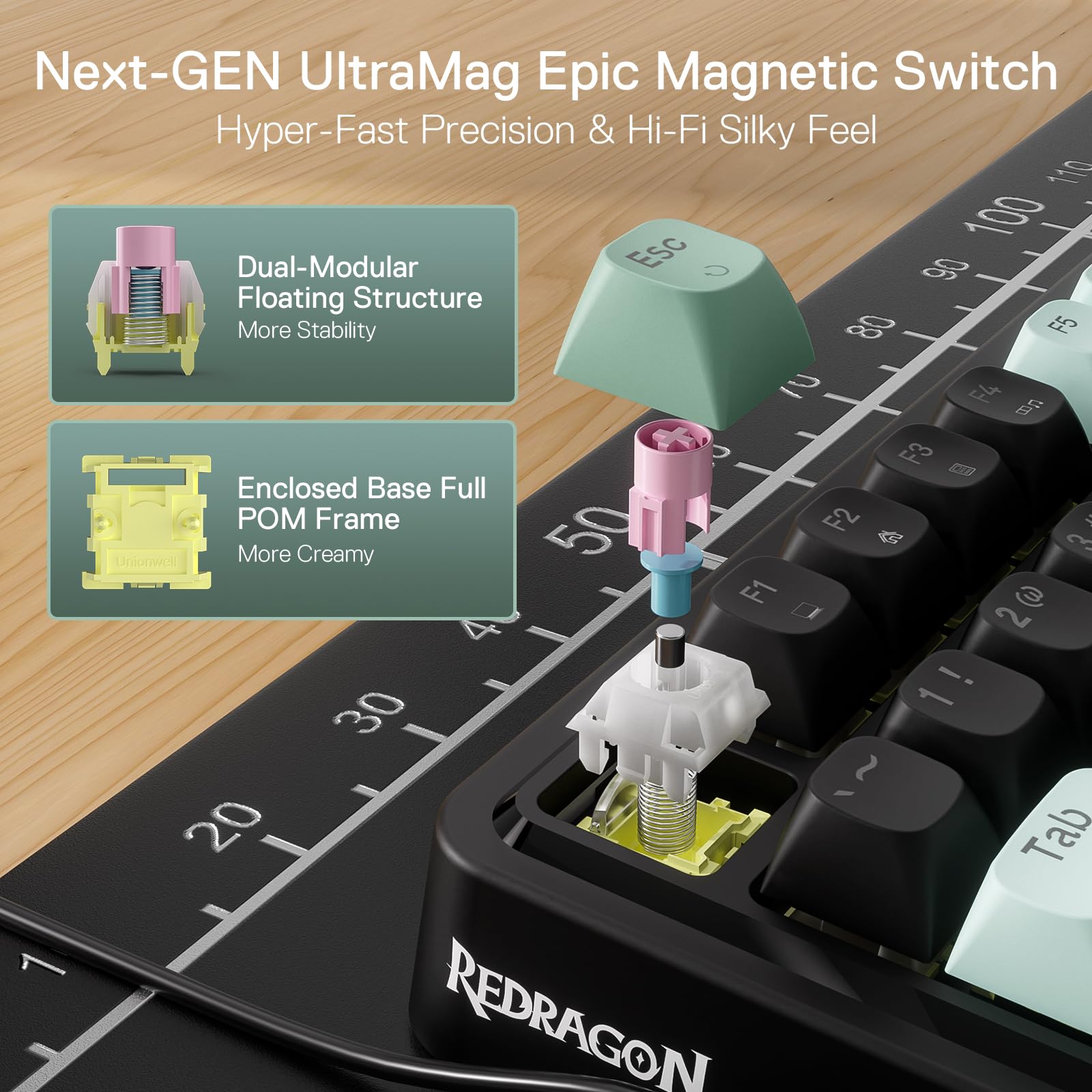 Redragon K686 HE Teclado mecánico para Juegos de Disparo rápido, 8K con Cable, Interruptor magnético Sedoso UltraMag 100% Pom, diseño de Estructura de Patente Flotante, US Layout