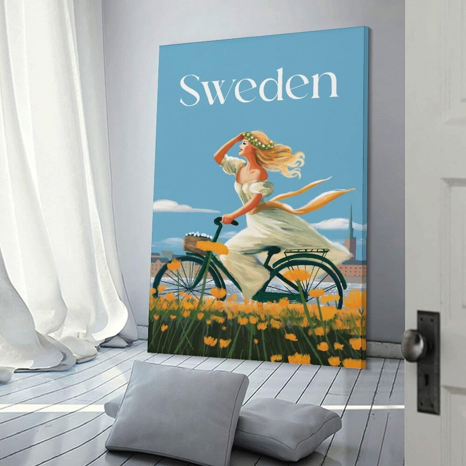 Junmoney Decorative Canvas Print Sweden Travel, 20x30inch(50x75cm), for Office, Study Or Home Workspace, Decorative Artwork for Productive Spaces