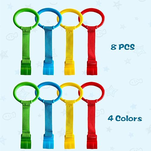 Miniatura 5 de 8 anillos de dominadas para corralitos de juegos, anillos de seguridad ajustables de plástico para bebés, asistente de caminar para niños pequeños,